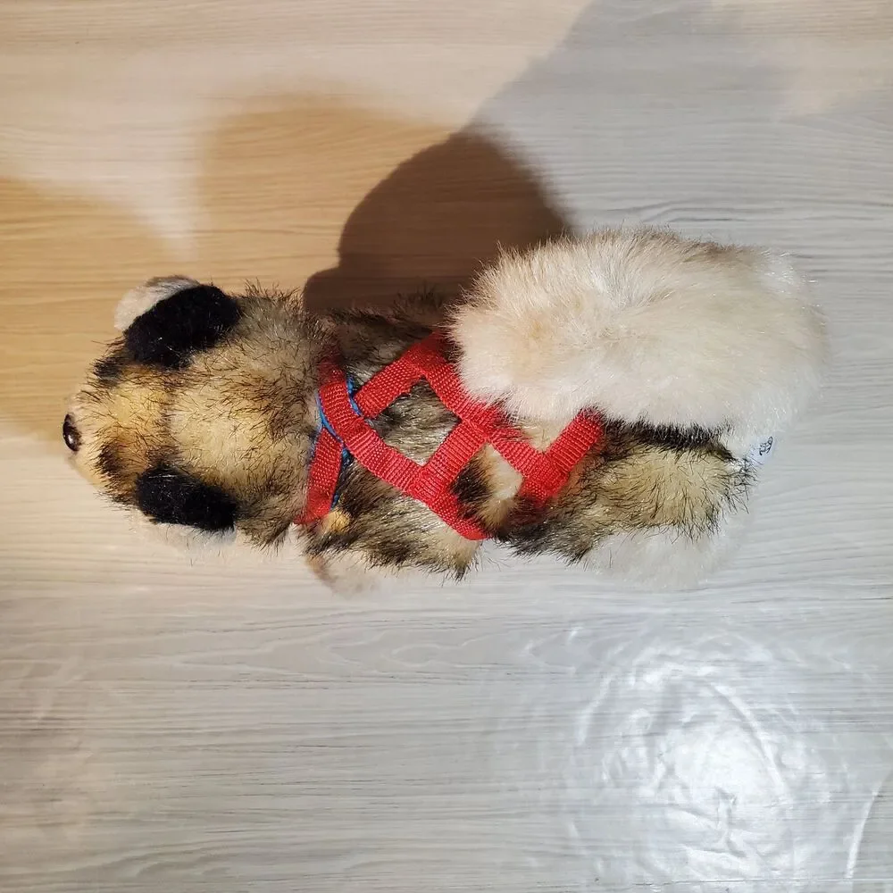 Kipmik Alaskan Husky Sled Dog 12” Realistic Fur Standing Plush Harness Blue Eyes